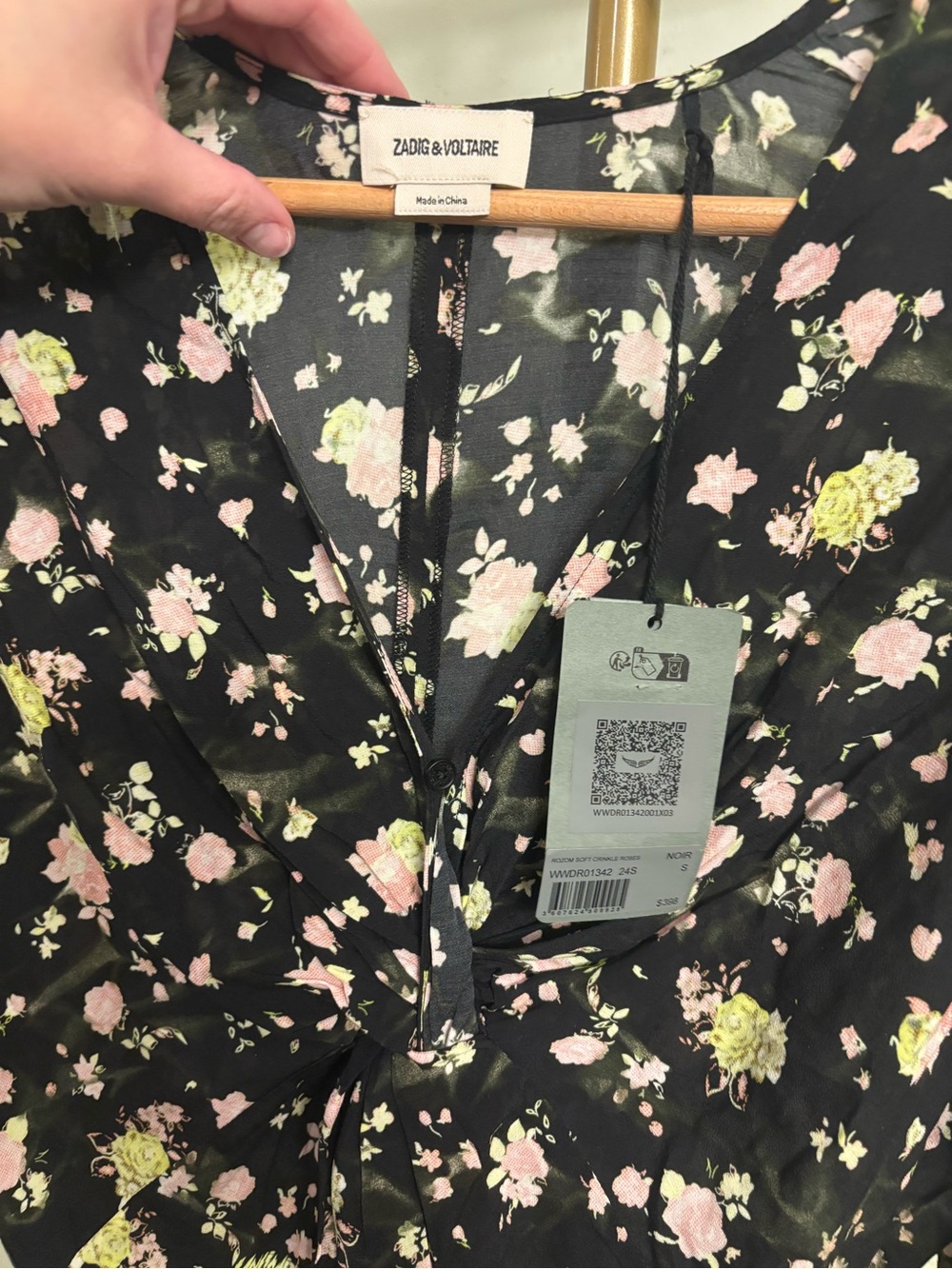 Zadig & Voltaire Mini Dress Black Floral Twist-Front MSRP $398 - Picture 5 of 6